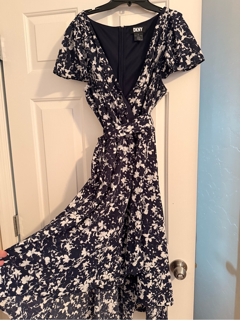 DKNY Navy & White Floral Midi Wrap Dress